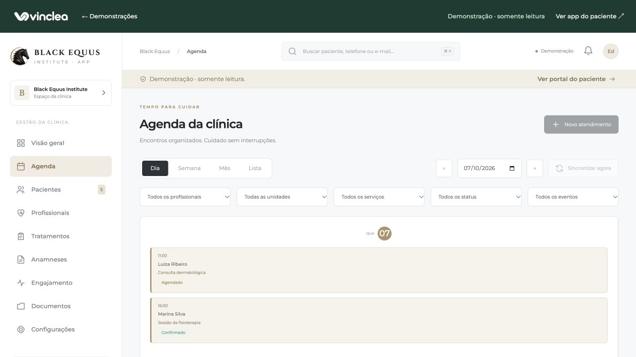 Gestão da Vinclea no ambiente de demonstração